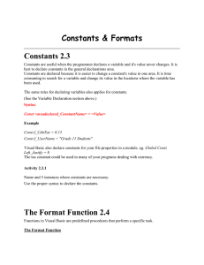 Constants &amp; Formats Constants 2.3