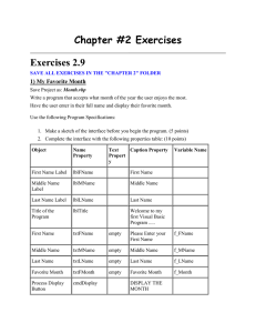 Chapter #2 Exercises Exercises 2.9 1) My Favorite Month