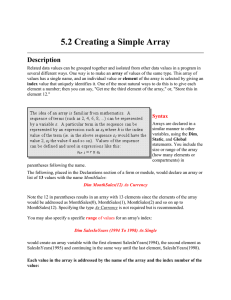5.2 Creating a Simple Array  Description