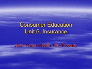 Consumer Education Unit 6, Insurance Auto, Home, Health, Life, Property
