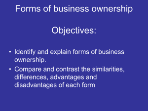 Forms of business ownership Objectives: