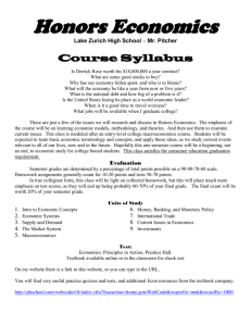 Honors Economics Course Syllabus  – Mr. Pitcher