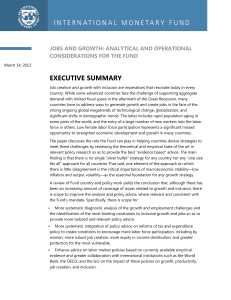 EXECUTIVE SUMMARY JOBS AND GROWTH: ANALYTICAL AND OPERATIONAL CONSIDERATIONS FOR THE FUND