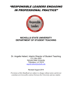 “RESPONSIBLE LEADERS ENGAGING IN PROFESSIONAL PRACTICE” NICHOLLS STATE UNIVERSITY