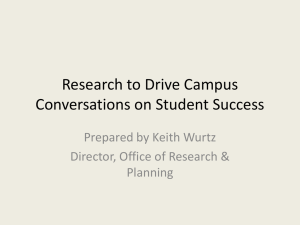 Research to Drive Campus Conversations on Student Success Prepared by Keith Wurtz