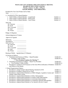 WESTLAKE CITY SCHOOLS ORGANIZATIONAL MEETING BOARD OF EDUCATION AGENDA