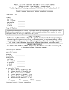 WESTLAKE CITY SCHOOLS - BOARD OF EDUCATION AGENDA