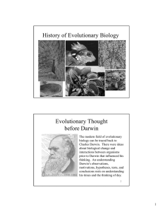 History of Evolutionary Biology Evolutionary Thought before Darwin