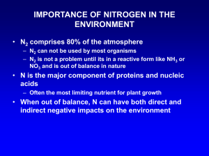 IMPORTANCE OF NITROGEN IN THE ENVIRONMENT N comprises 80% of the atmosphere