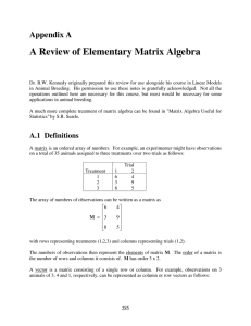 A Review of Elementary Matrix Algebra Appendix A