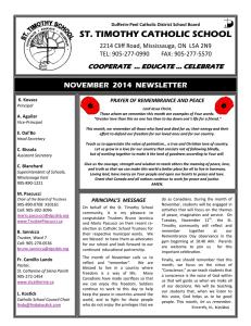 ST. TIMOTHY CATHOLIC SCHOOL NOVEMBER  2014  NEWSLETTER