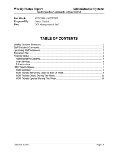 TABLE OF CONTENTS Weekly Status Report  Administrative Systems