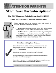 SOS!!! Save Our Subscriptions! The QSP Magazine Sale is Returning Fall 2011!