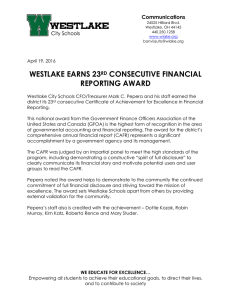 WESTLAKE EARNS 23 CONSECUTIVE FINANCIAL REPORTING AWARD Communications