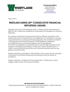 WESTLAKE EARNS 20 CONSECUTIVE FINANCIAL REPORTING AWARD Communications
