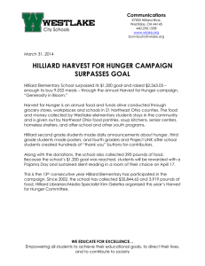 HILLIARD HARVEST FOR HUNGER CAMPAIGN SURPASSES GOAL Communications