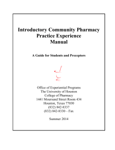 Introductory Community Pharmacy Practice Experience Manual