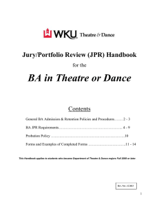 BA in Theatre or Dance Jury/Portfolio Review (JPR) Handbook  Contents