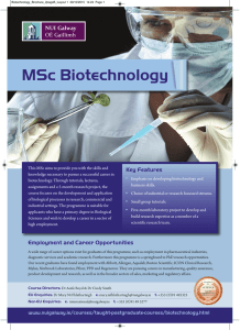 MSc Biotechnology Key Features