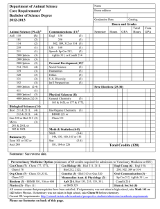 Department of Animal Science Core Requirements Bachelor of Science Degree 2012-2013