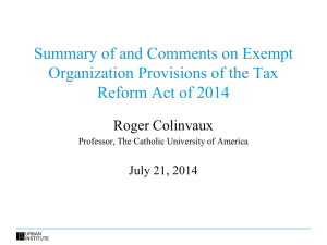 Summary of and Comments on Exempt Organization Provisions of the Tax