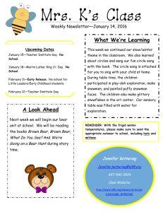 Mrs. K’s Class What We’re Learning Weekly Newsletter—January 14, 2016