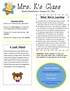 Mrs. K’s Class What We’re Learning Weekly Newsletter—January 22, 2016