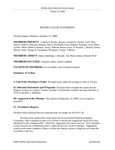 WICHITA STATE UNIVERSITY  Faculty Senate: Minutes, October 12, 2009 MEMBERS PRESENT