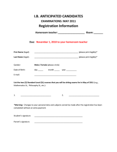 I.B. ANTICIPATED CANDIDATES Registration Information EXAMINATIONS: MAY 2011
