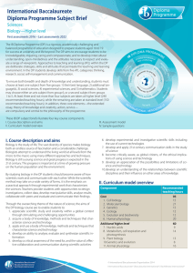 International Baccalaureate Diploma Programme Subject Brief Sciences: Biology—Higher level