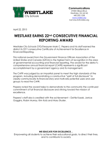 WESTLAKE EARNS 22 CONSECUTIVE FINANCIAL REPORTING AWARD Communications