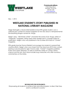 WESTLAKE STUDENT’S STORY PUBLISHED IN NATIONAL LITERARY MAGAZINE Communications