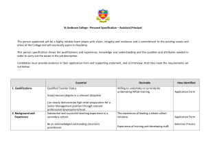 The person appointed will be a highly reliable team player... St Ambrose College - Personal Specification – Assistant Principal