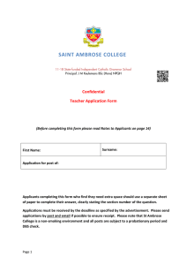 SAINT AMBROSE COLLEGE Confidential Teacher Application Form