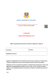 SAINT AMBROSE COLLEGE Confidential Support Staff Application Form