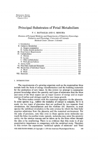 Principal Substrates  of  Fetal  Metabolism