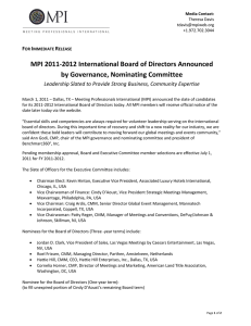 MPI 2011‐2012 International Board of Directors Announced   by Governance, Nominating Committee  F I