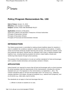 Policy/Program Memorandum No. 150 Page 1 of 6