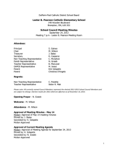Lester B. Pearson Catholic Elementary School School Council Meeting Minutes