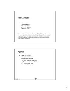 Task Analysis John Stasko Spring 2007