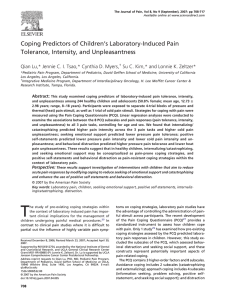 Coping Predictors of Children’s Laboratory-Induced Pain Tolerance, Intensity, and Unpleasantness