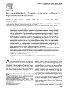 Parent and Child Anxiety Sensitivity: Relationship to Children’s Experimental Pain Responsivity