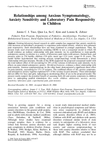 Relationships among Anxious Symptomatology, Anxiety Sensitivity and Laboratory Pain Responsivity in Children