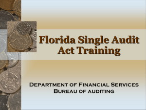 Florida Single Audit Act Training Department of Financial Services Bureau of auditing