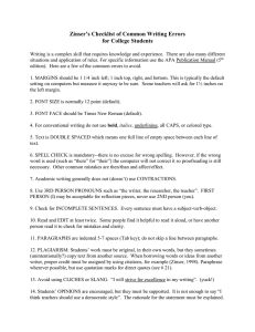 Zinser’s Checklist of Common Writing Errors for College Students