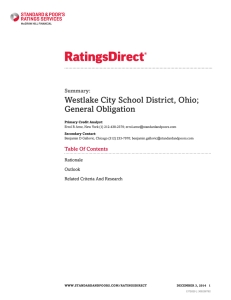 Westlake City School District, Ohio; General Obligation Summary: