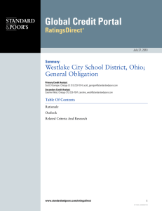 Westlake City School District, Ohio; General Obligation Summary: July 27, 2010