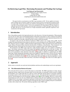 On Retrieving Legal Files: Shortening Documents and Weeding Out Garbage