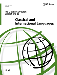 Classical and International Languages The Ontario Curriculum Grades 9 and 10