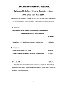 SOLAPUR UNIVERSITY, SOLAPUR. Syllabus of B.Sc.Part-I (Botany) Semester system.